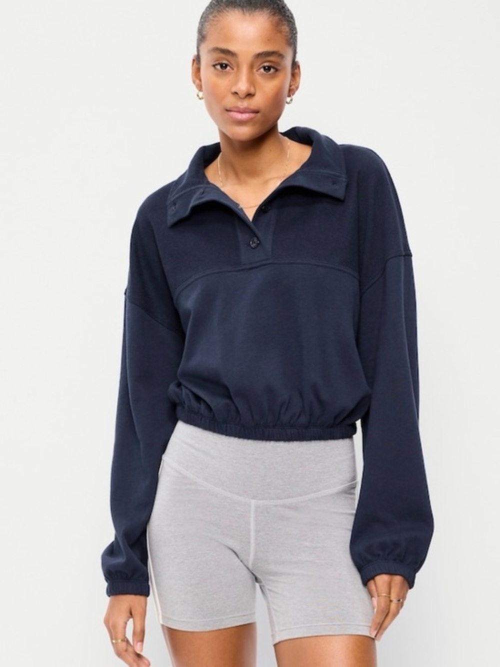 NEW… Navy Button Up Funnel Neck Sweatshirt
